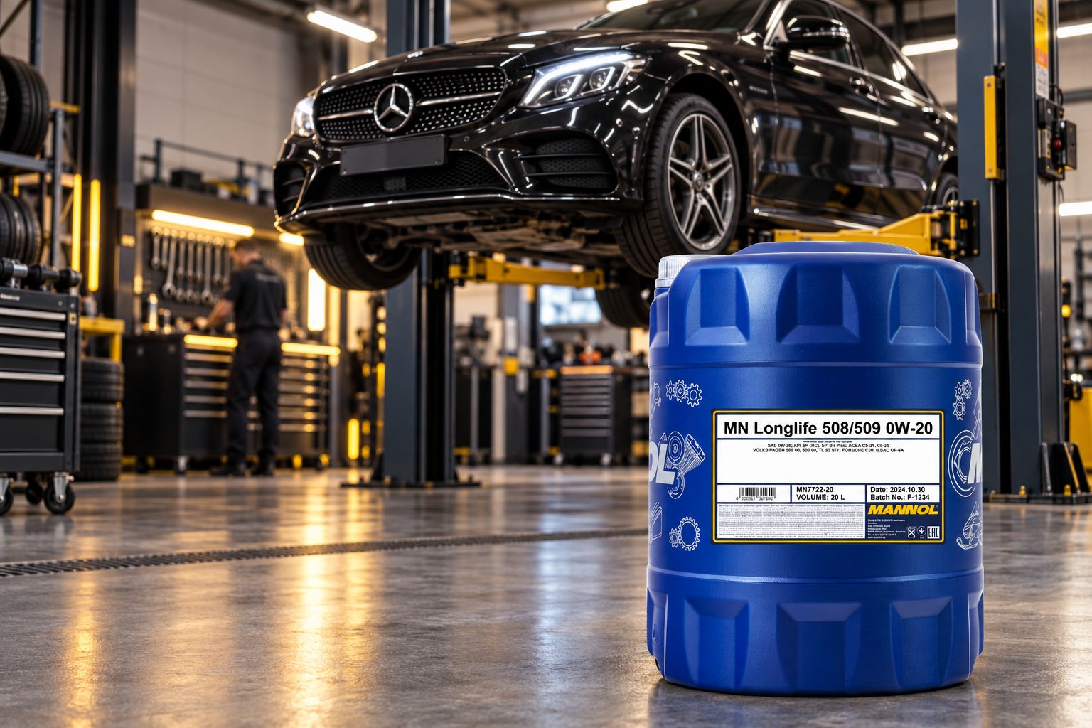 Mannol motorolie in een werkplaats